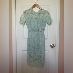 Lulu’s Remarkable Mint Green Sheer Lace Short Sleeve Mini Dress
